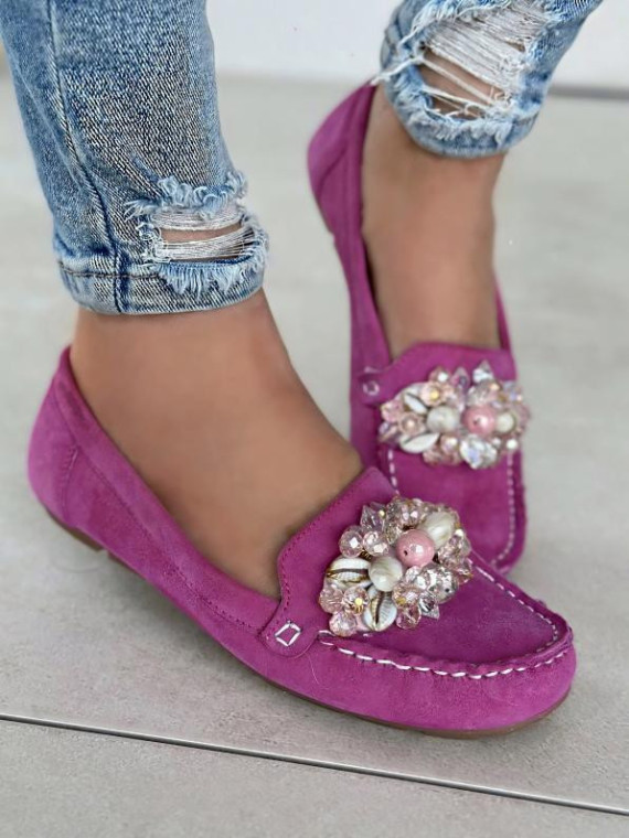 Różowe mokasyny damskie skórzane