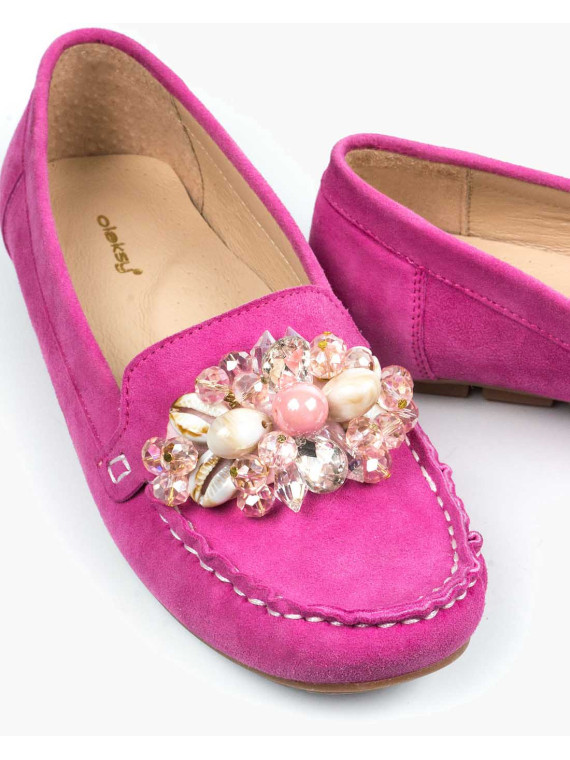Różowe mokasyny damskie skórzane