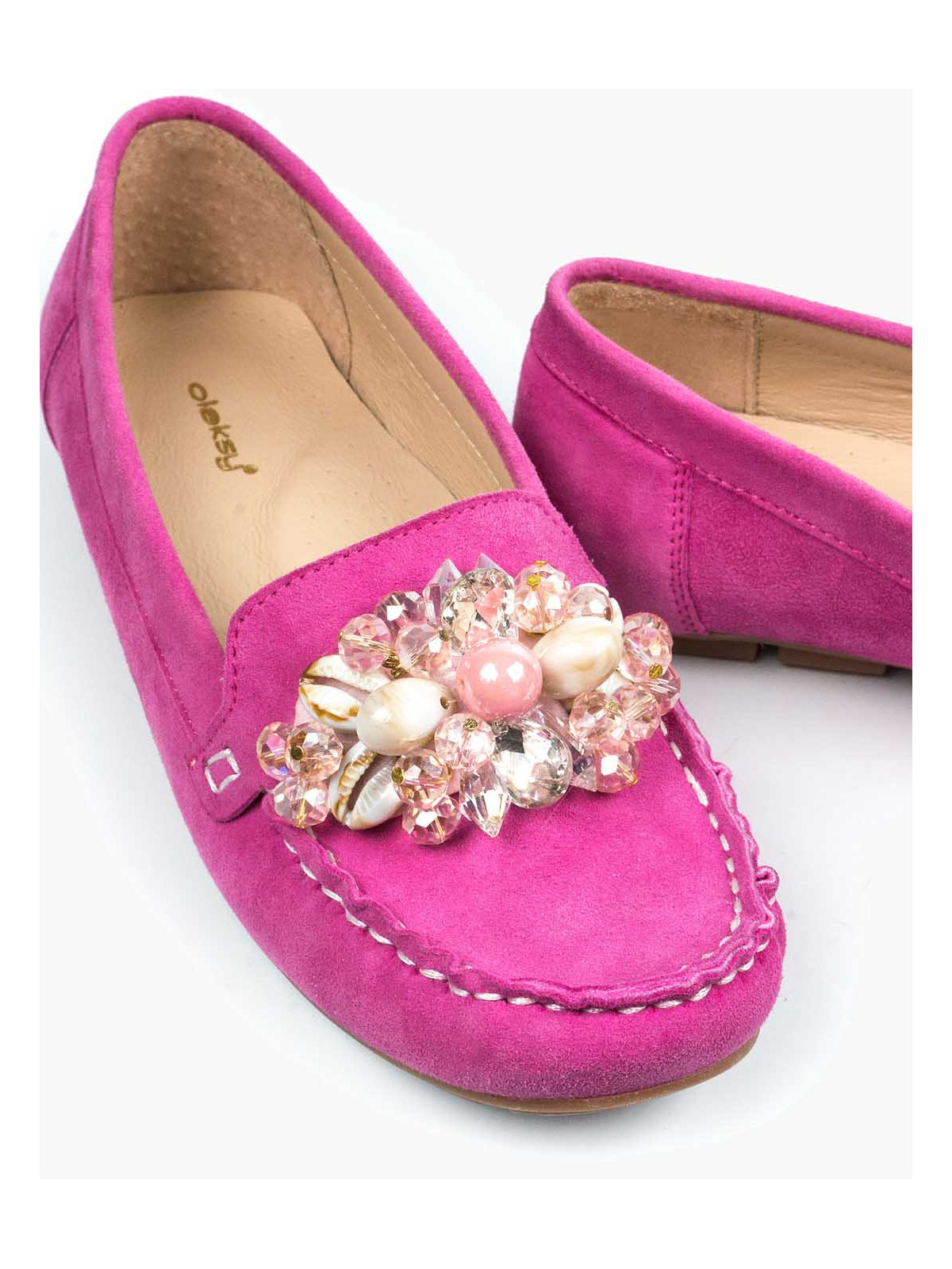 Różowe mokasyny damskie skórzane