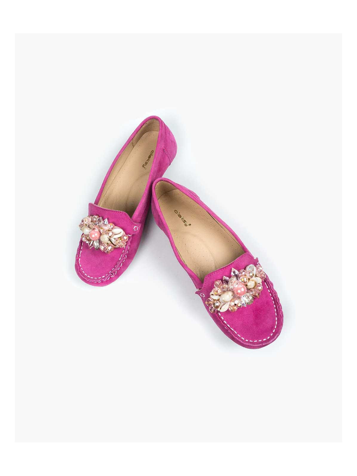 Różowe mokasyny damskie skórzane