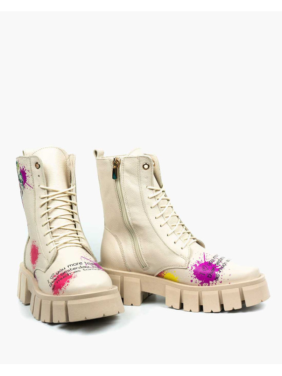 Beżowe trapery damskie skórzane