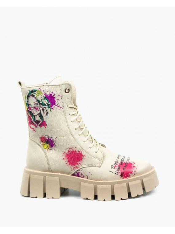 Beżowe trapery damskie skórzane