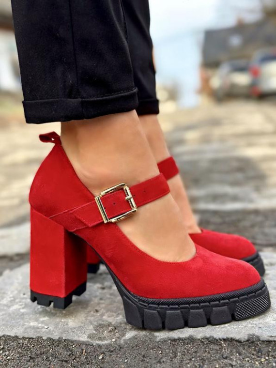 Czerwone półbuty damskie skórzane