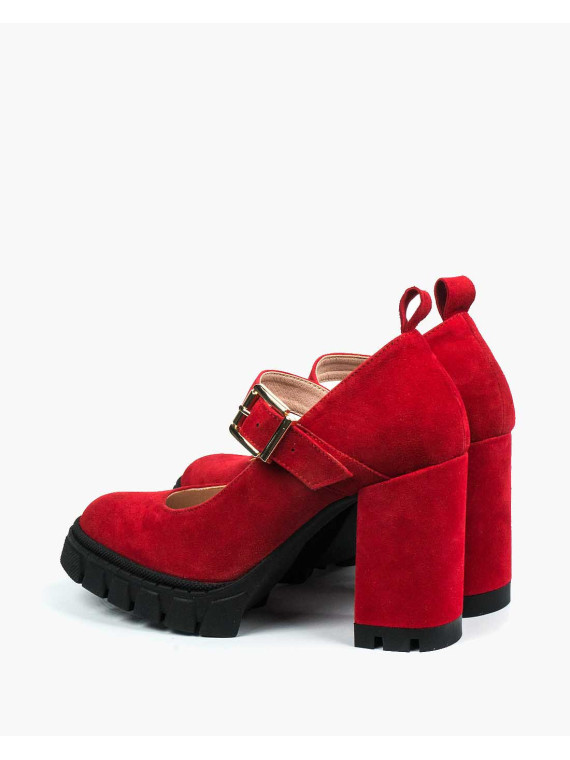 Czerwone półbuty damskie skórzane