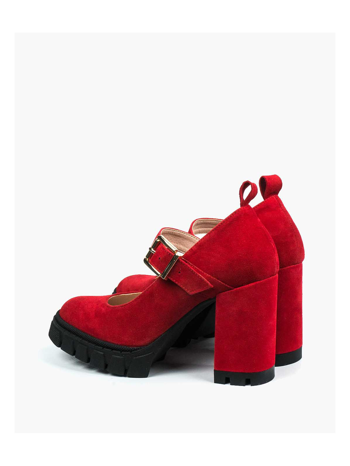 Czerwone półbuty damskie skórzane