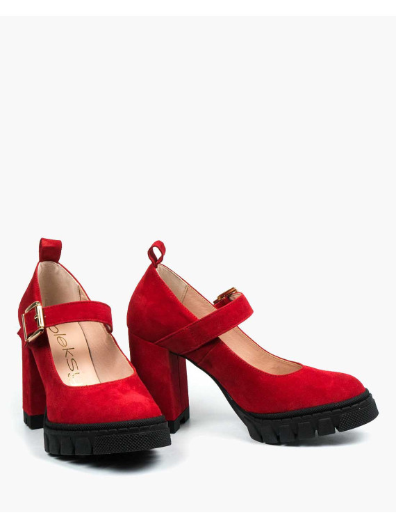 Czerwone półbuty damskie skórzane