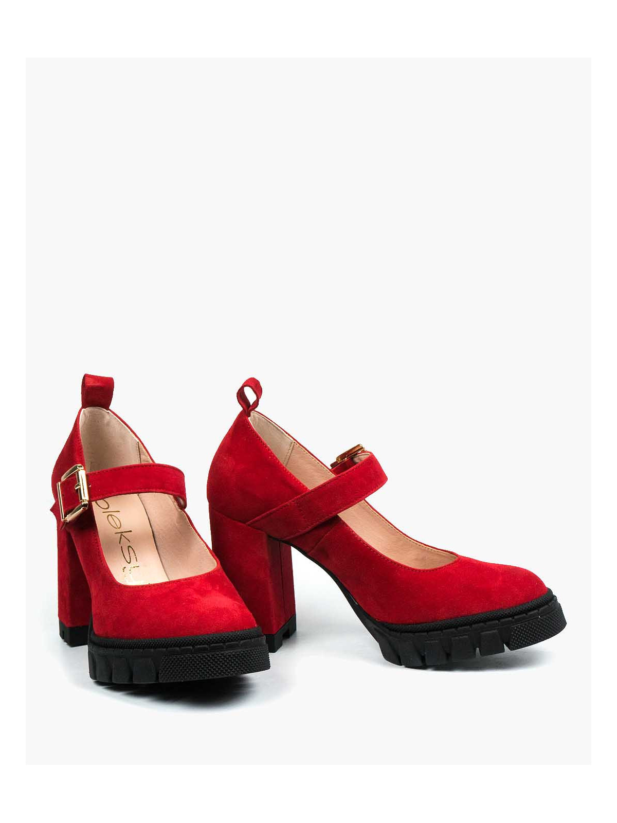 Czerwone półbuty damskie skórzane