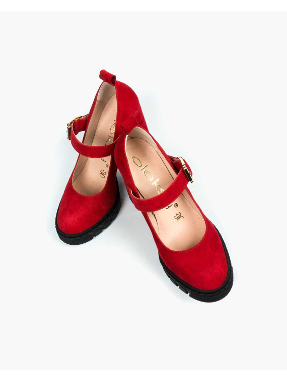 Czerwone półbuty damskie skórzane
