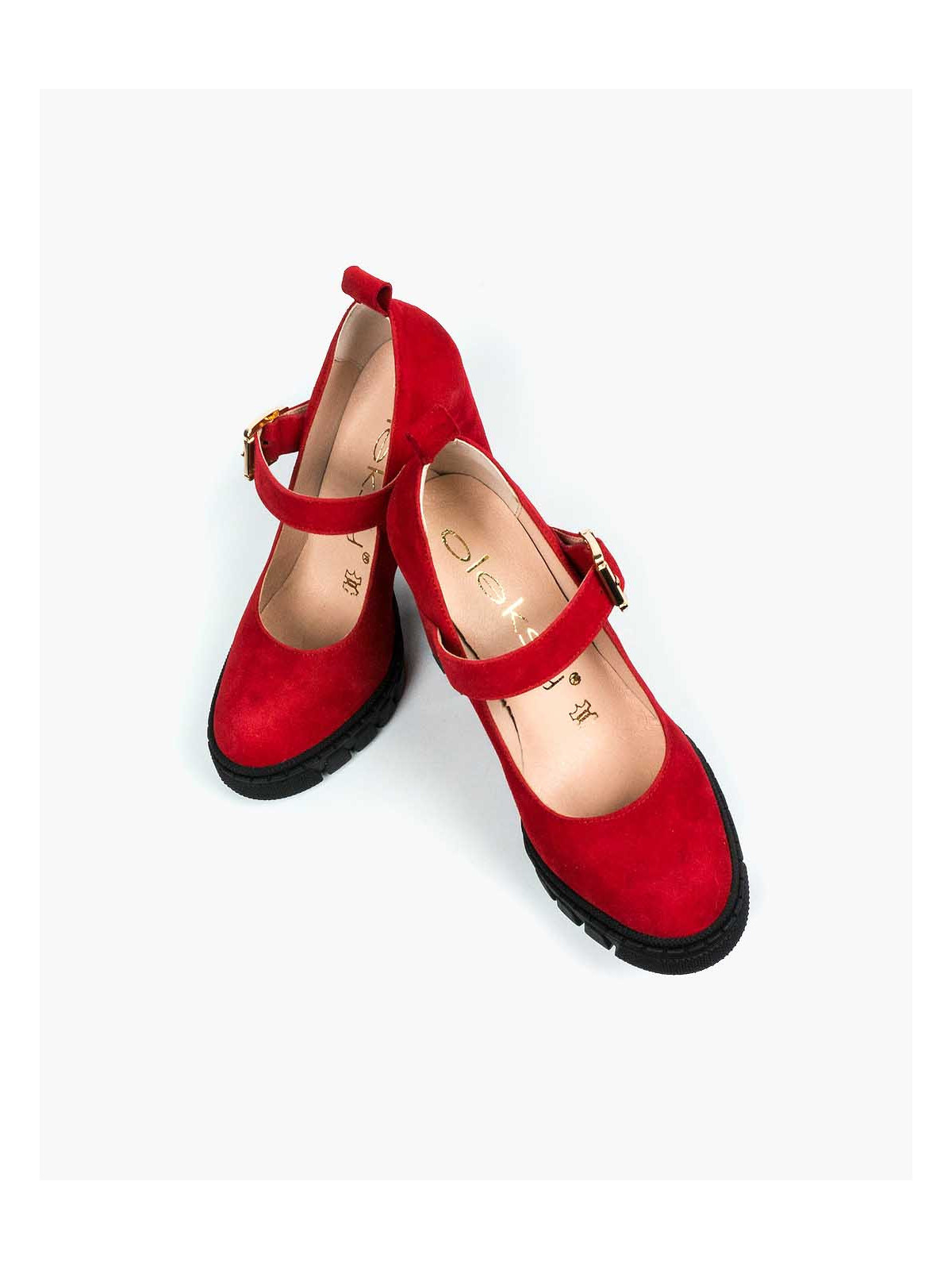 Czerwone półbuty damskie skórzane