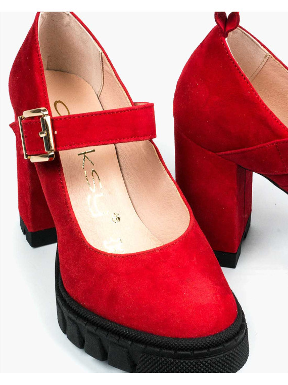 Czerwone półbuty damskie skórzane