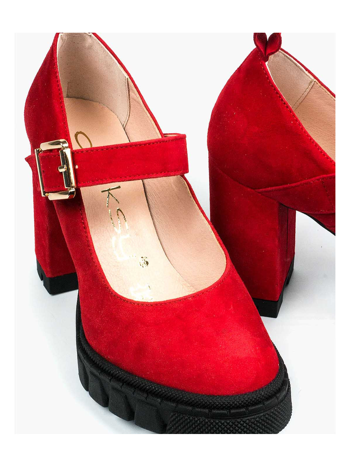 Czerwone półbuty damskie skórzane