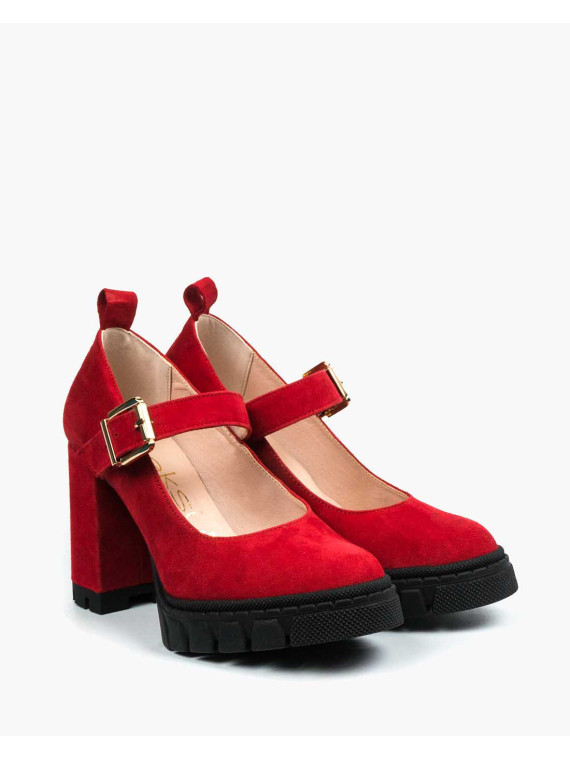 Czerwone półbuty damskie skórzane
