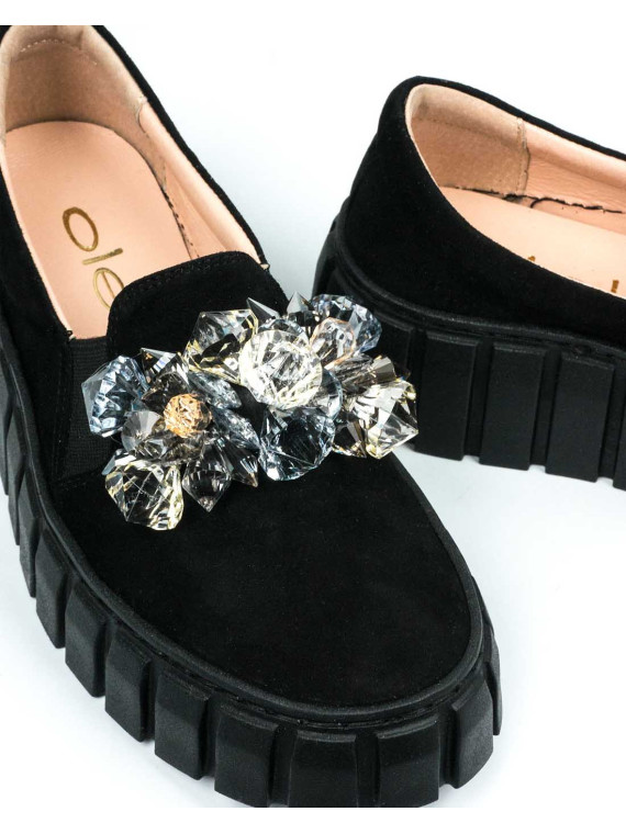 Czarne półbuty damskie skórzane