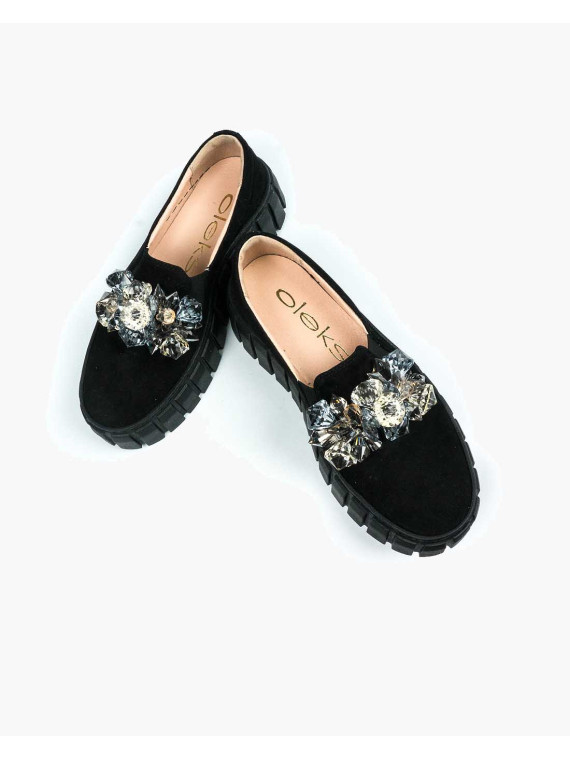 Czarne półbuty damskie skórzane