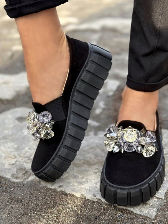 Czarne półbuty damskie skórzane