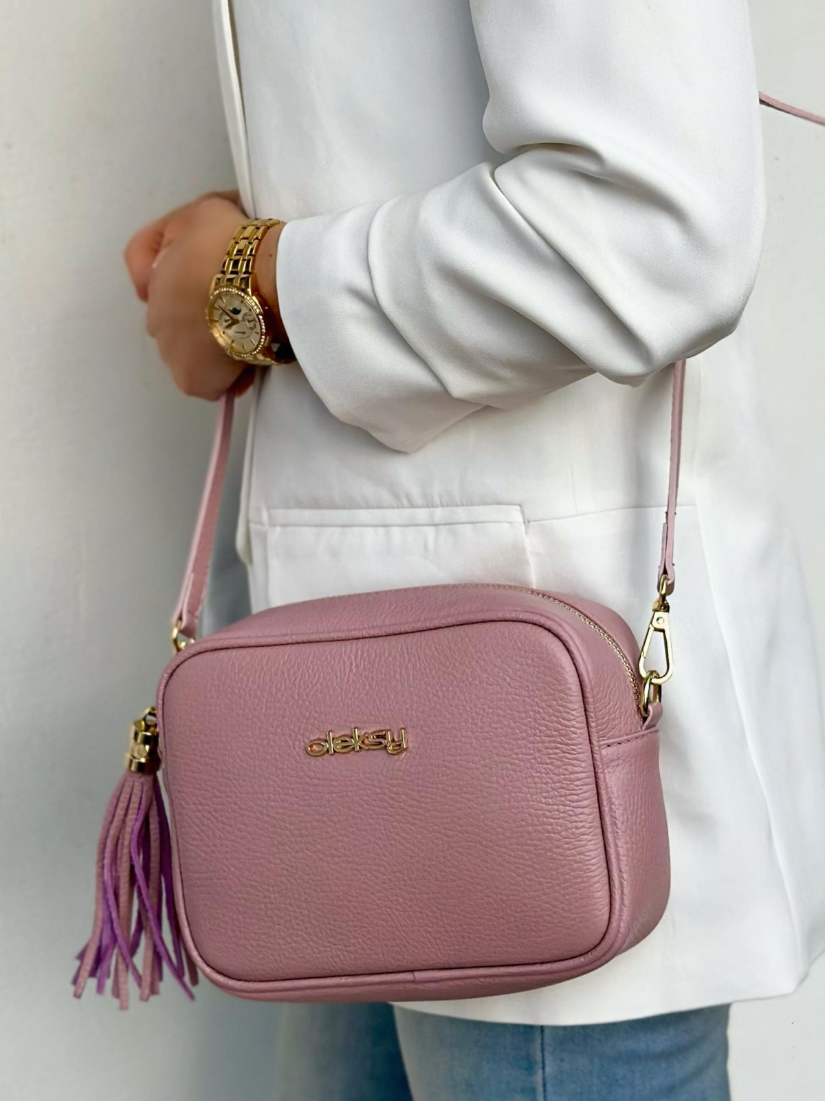 Lawendowa torebka damska skórzana