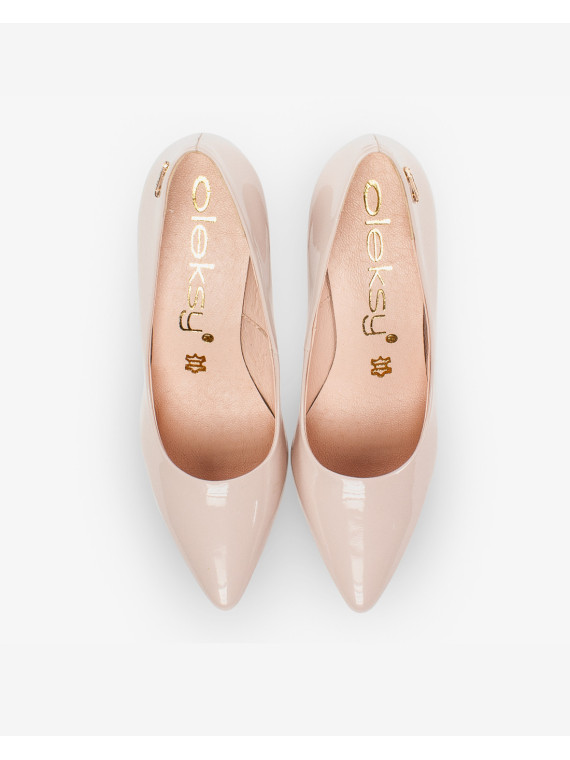 Czółenka różowe damskie skórzane