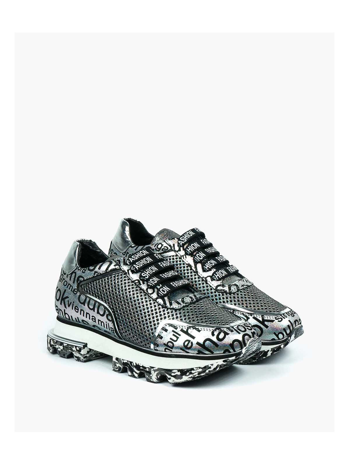 Srebrne sneakersy damskie skórzane