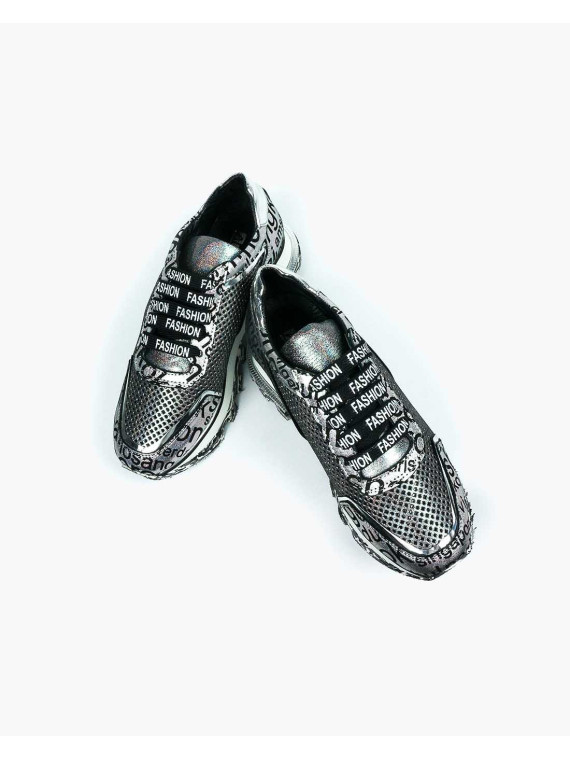 Srebrne sneakersy damskie skórzane