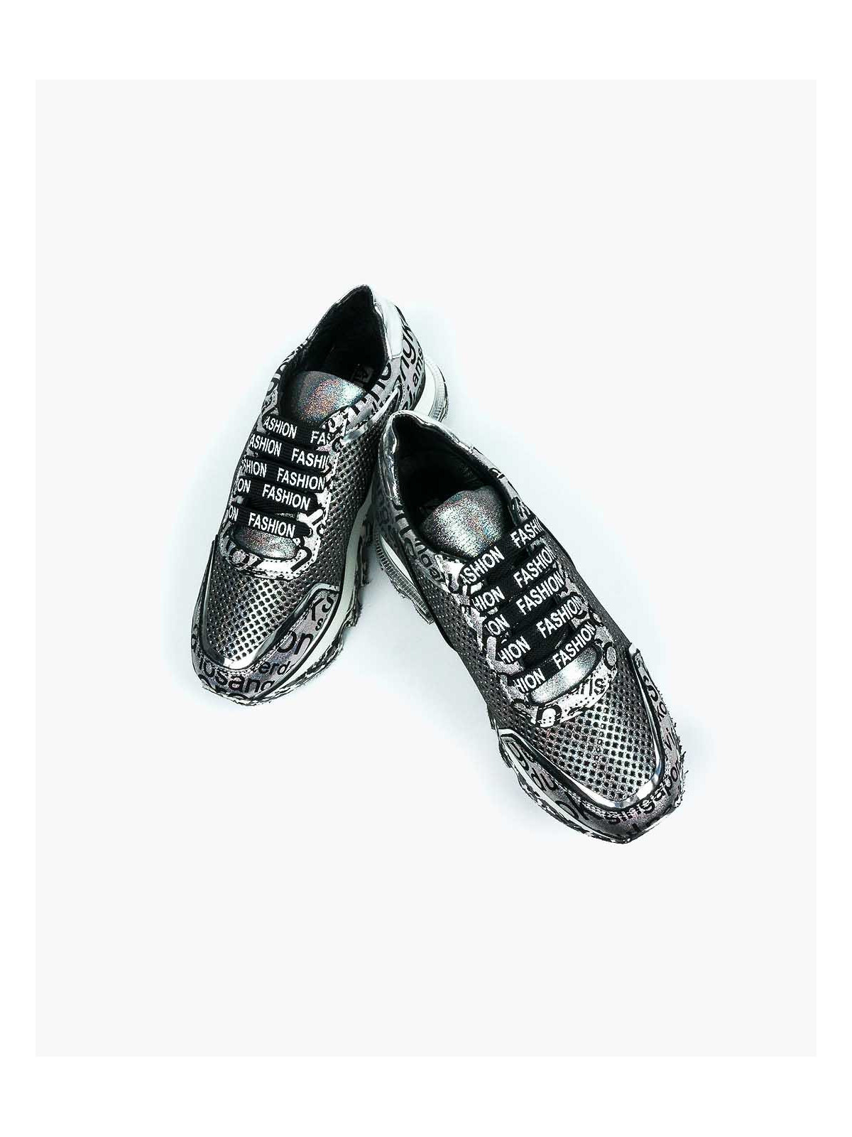 Srebrne sneakersy damskie skórzane