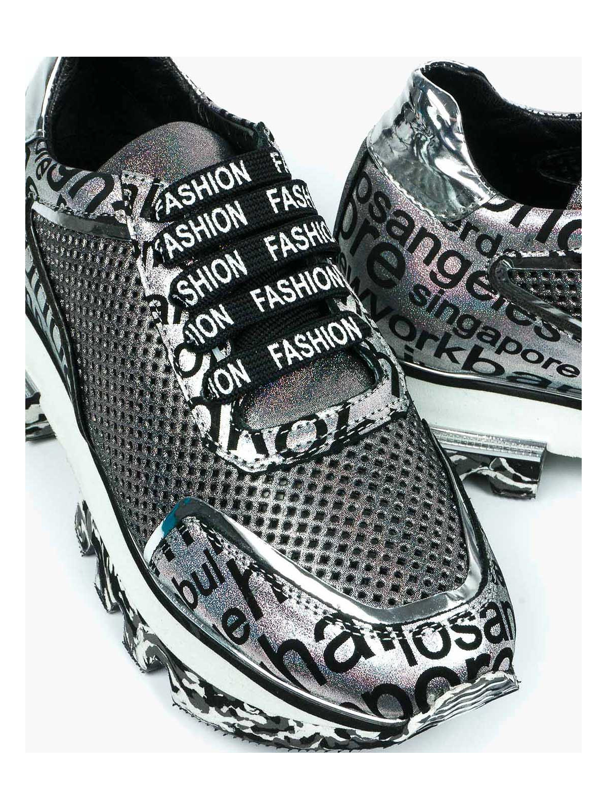 Srebrne sneakersy damskie skórzane