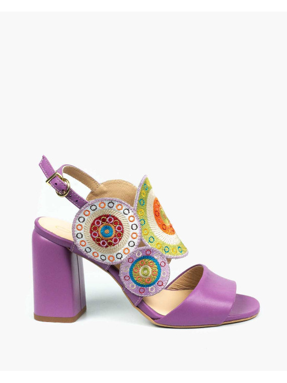 Fioletowe sandały damskie skórzane