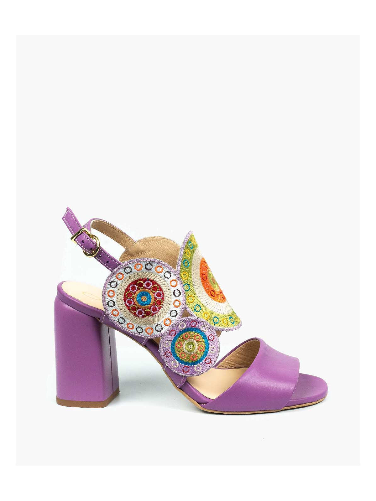 Fioletowe sandały damskie skórzane