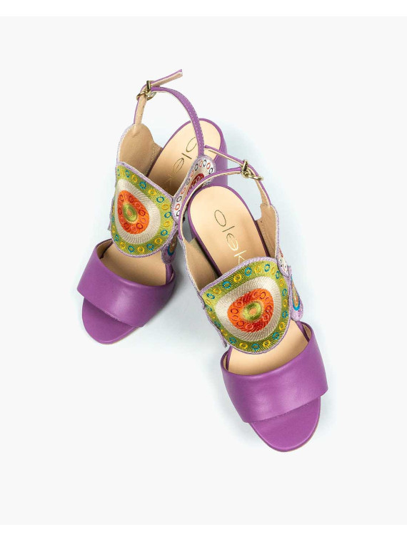 Fioletowe sandały damskie skórzane