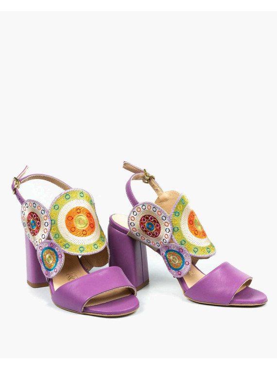 Fioletowe sandały damskie skórzane