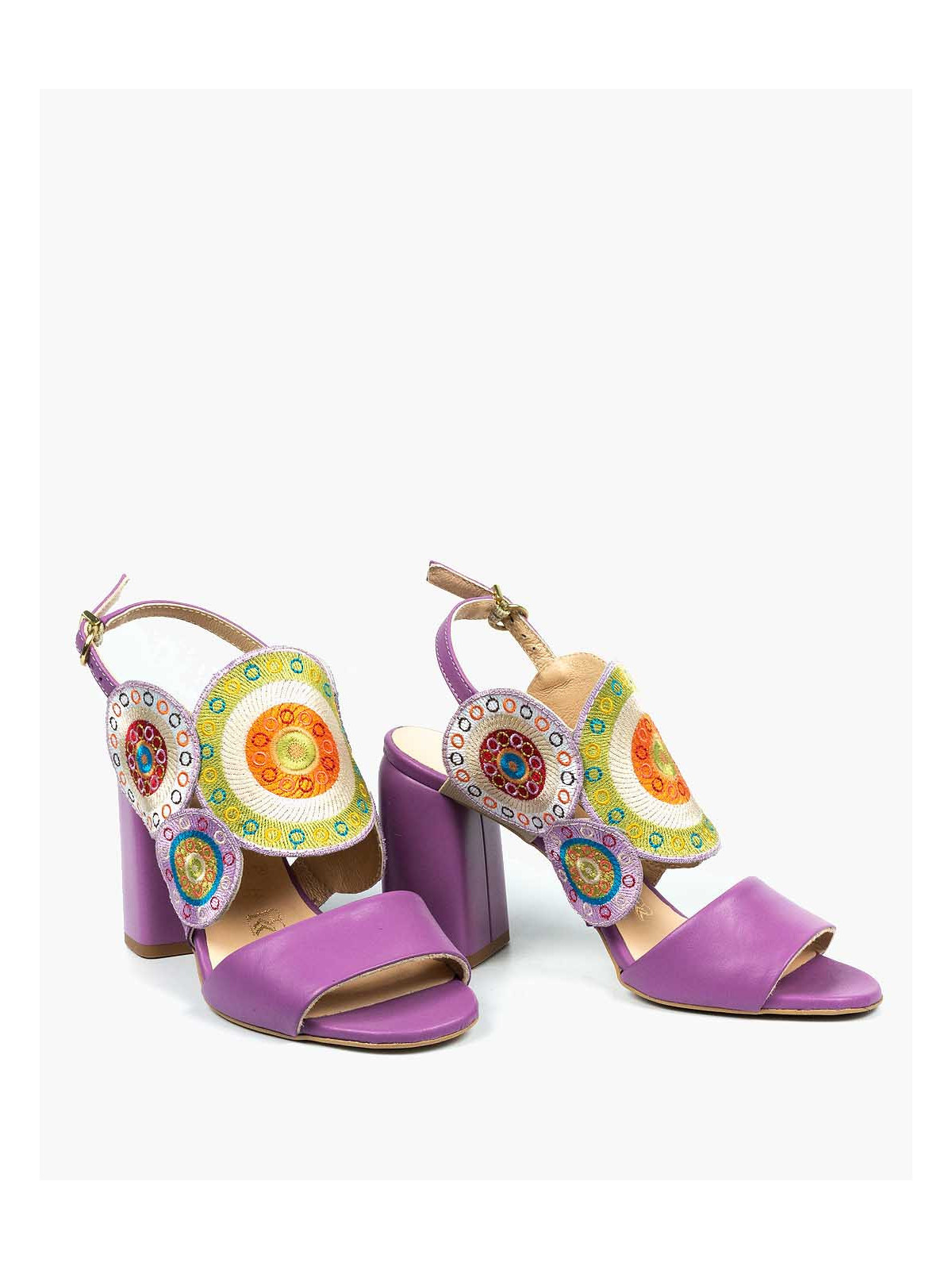 Fioletowe sandały damskie skórzane