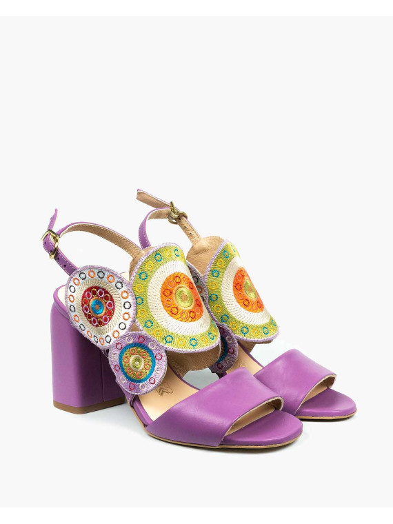 Fioletowe sandały damskie skórzane