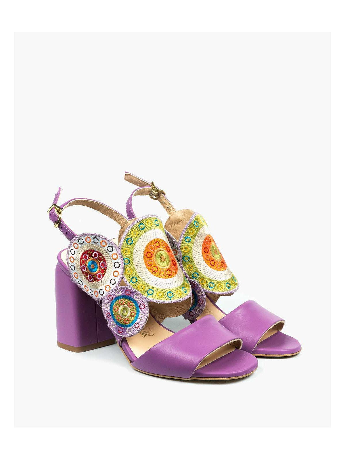 Fioletowe sandały damskie skórzane