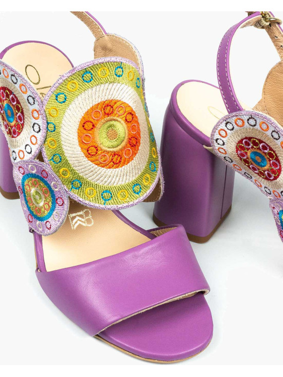 Fioletowe sandały damskie skórzane