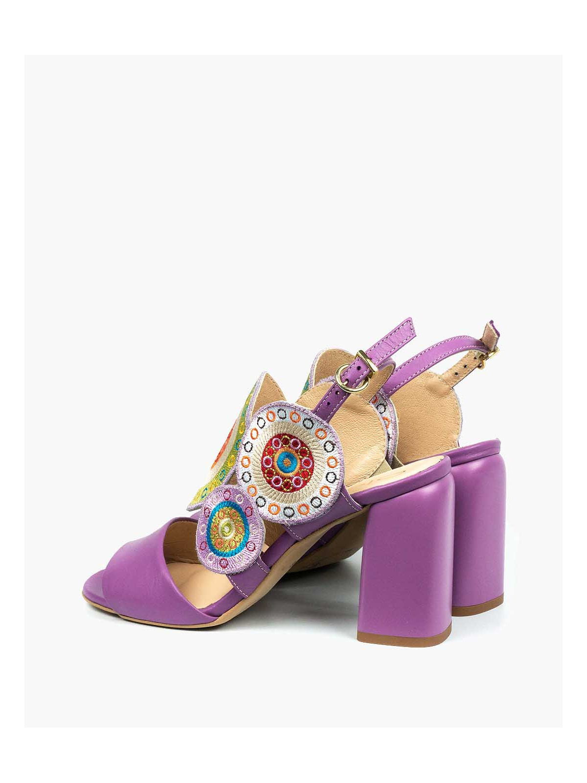 Fioletowe sandały damskie skórzane