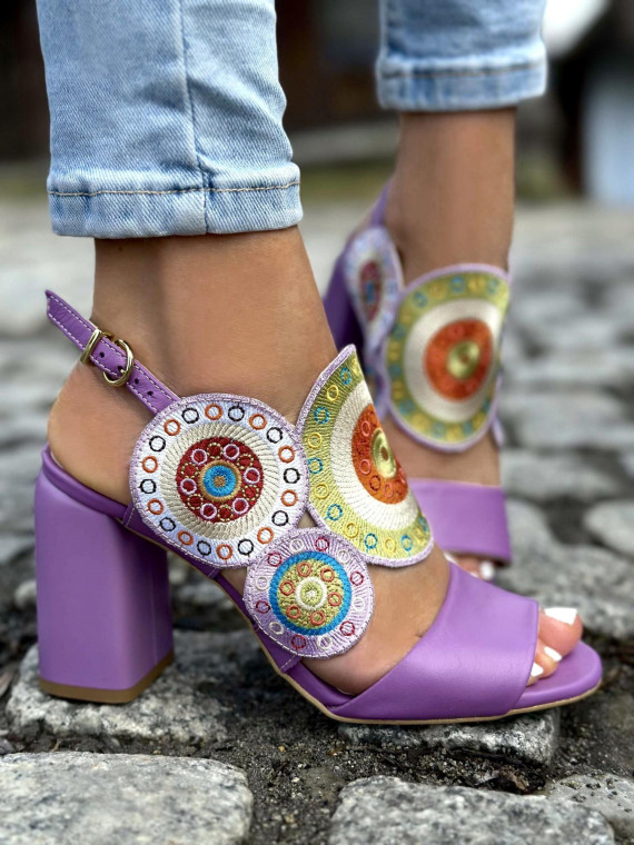 Fioletowe sandały damskie skórzane