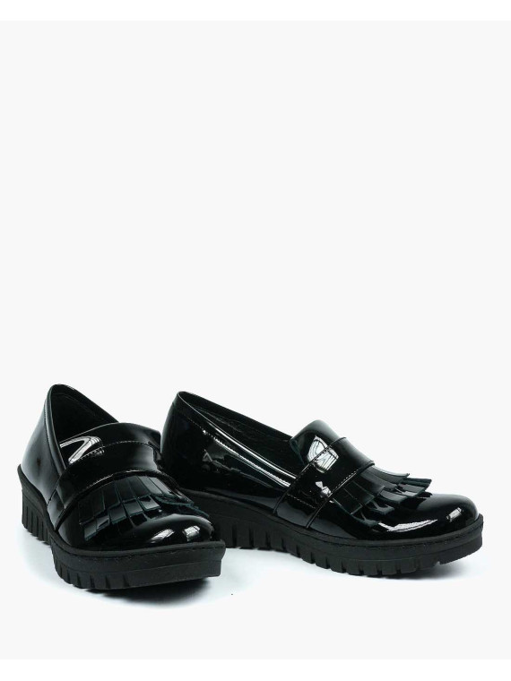Czarne półbuty damskie skórzane