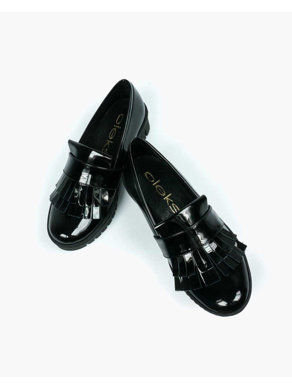 Czarne półbuty damskie skórzane