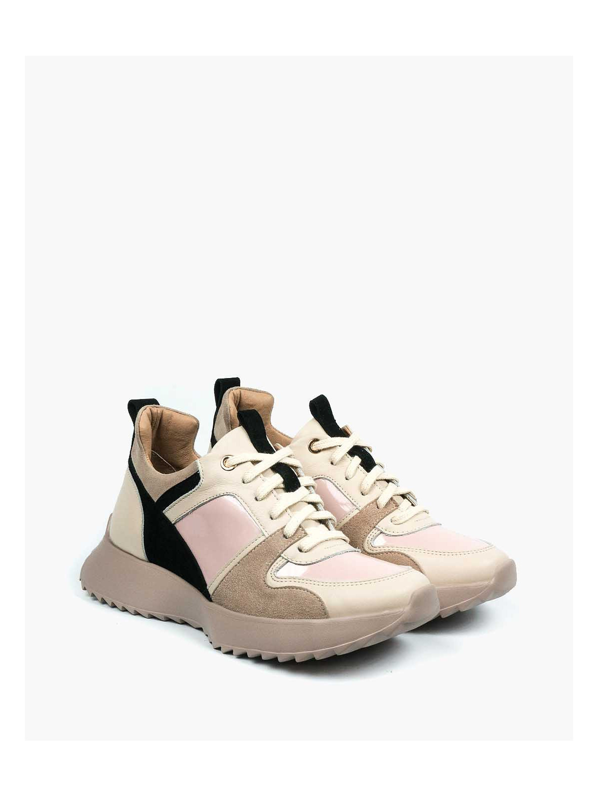 Beżowe sneakersy damskie skórzane