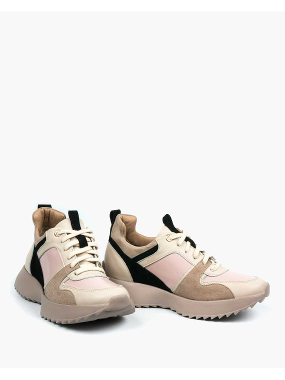 Beżowe sneakersy damskie skórzane