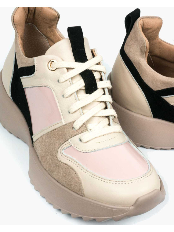 Beżowe sneakersy damskie skórzane