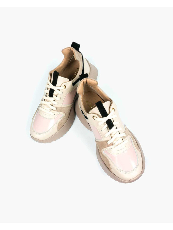 Beżowe sneakersy damskie skórzane