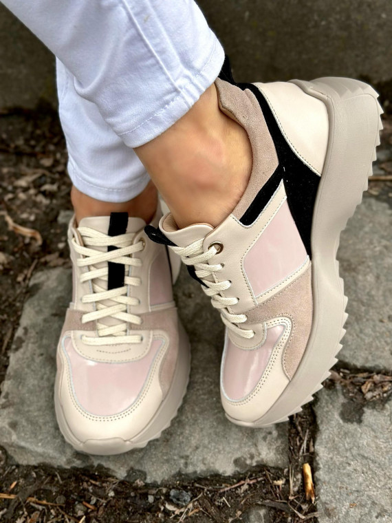 Beżowe sneakersy damskie skórzane