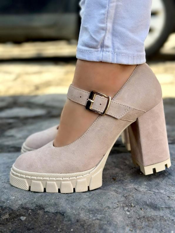 Beżowe półbuty damskie skórzane