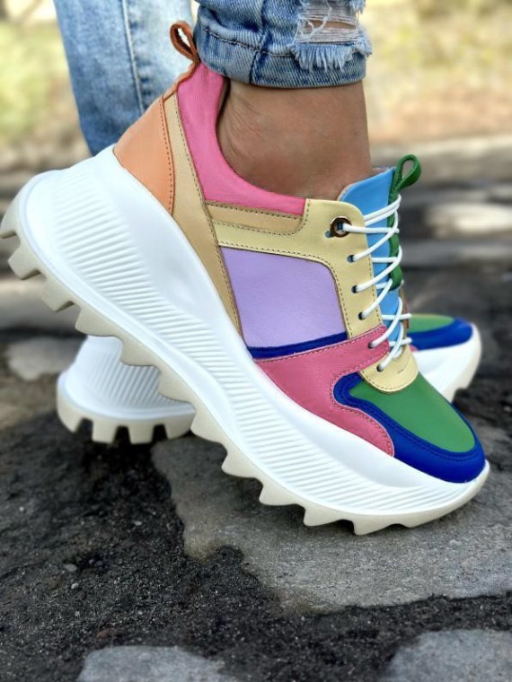 Sneakersy wielokolorowe damskie skórzane