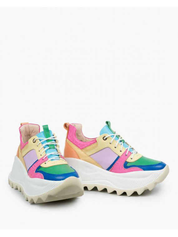 Sneakersy wielokolorowe damskie skórzane