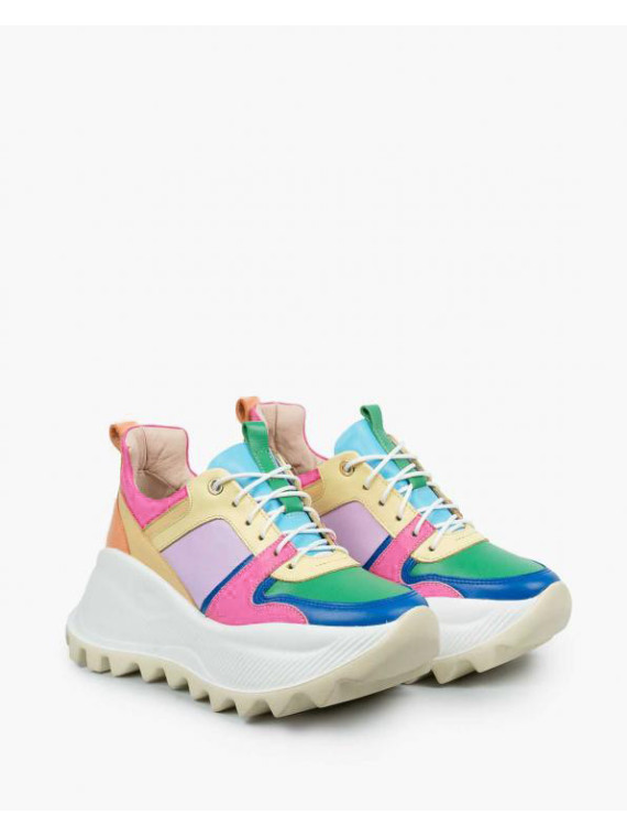 Sneakersy wielokolorowe damskie skórzane
