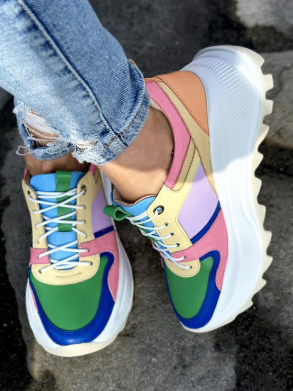Sneakersy wielokolorowe damskie skórzane