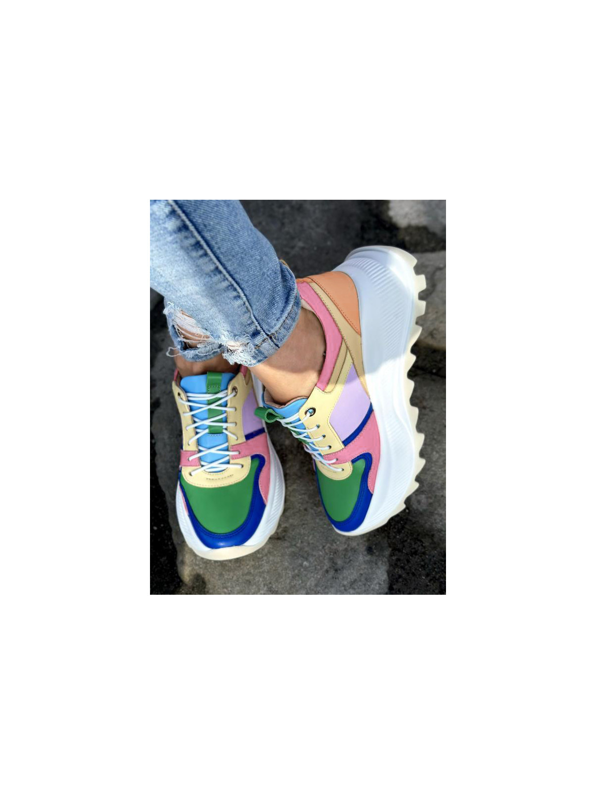 Sneakersy wielokolorowe damskie skórzane