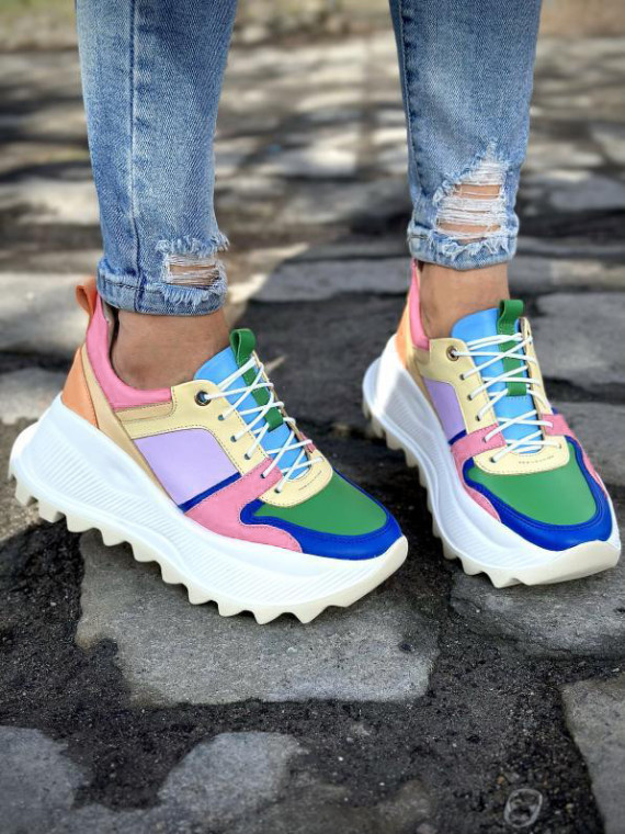 Sneakersy wielokolorowe damskie skórzane