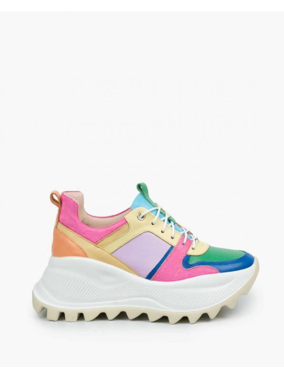 Sneakersy wielokolorowe damskie skórzane